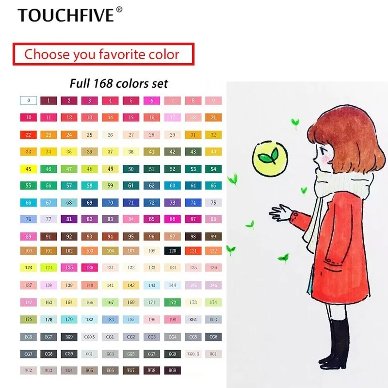 1 шт. TouchFive 168 цветов на выбор эскизные маркеры двойная головка профессиональные художественные маркеры для дизайна манга офисные школьные принадлежности