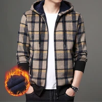 mens wool cardigan autumn winter warm thick patchwork hooded collar long sleeve sweaters knitted casual male jacket pull homme