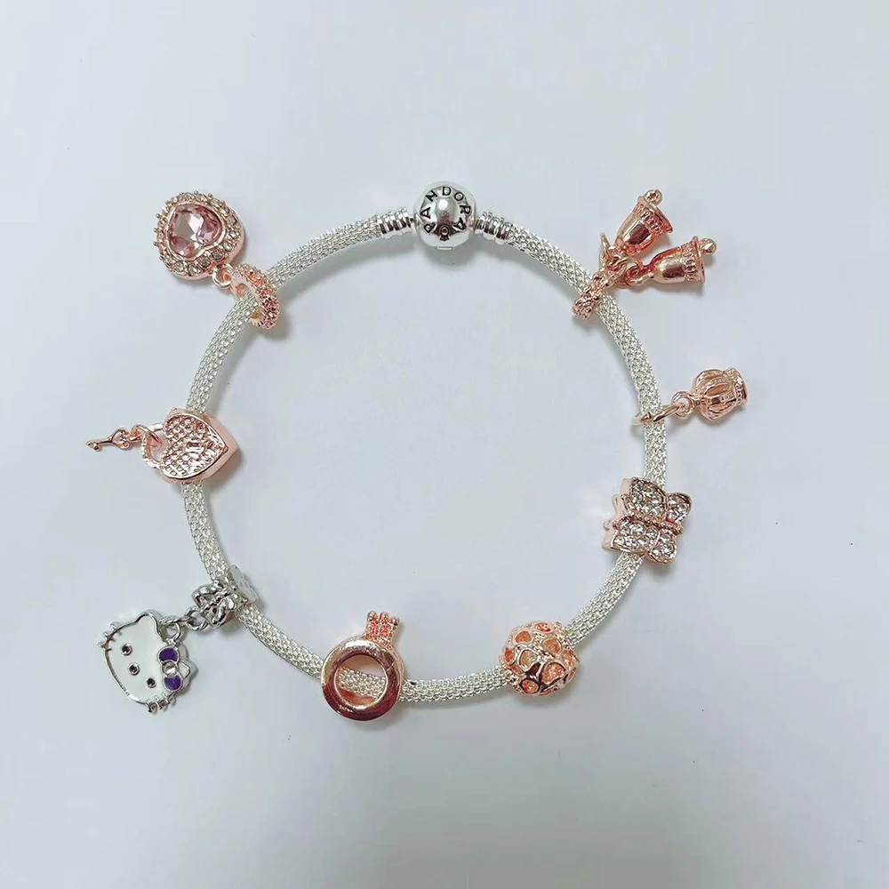 Женский браслет из бисера с большими отверстиями розовое золото сувенир для пары