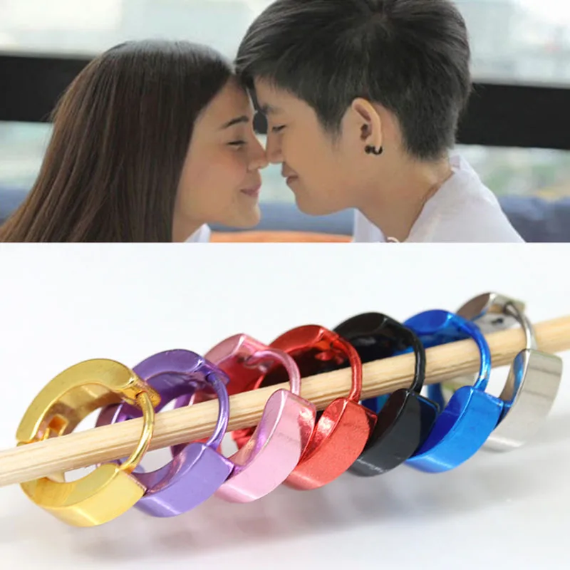 Пистолет 7 Цвета простой Нержавеющая сталь панк круглые серьги гвоздики для