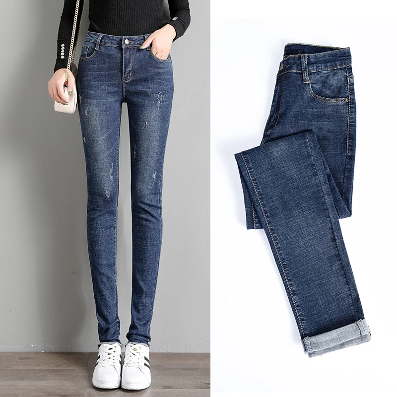 Женские джинсы на весну и осень облегающие со средней посадкой Эластичные