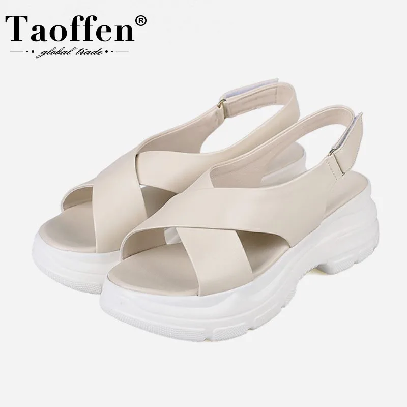 

Taoffen Ladies Summer Sandals Genuine Leather Buckles Slingbacks Platform Women'S Shoes Casual Daily Footwear Size 34-39