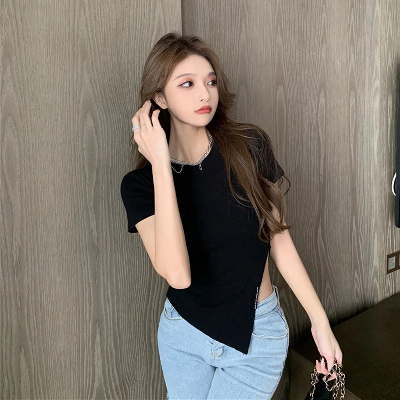 Женская футболка с круглым вырезом и коротким рукавом летний облегающий топ