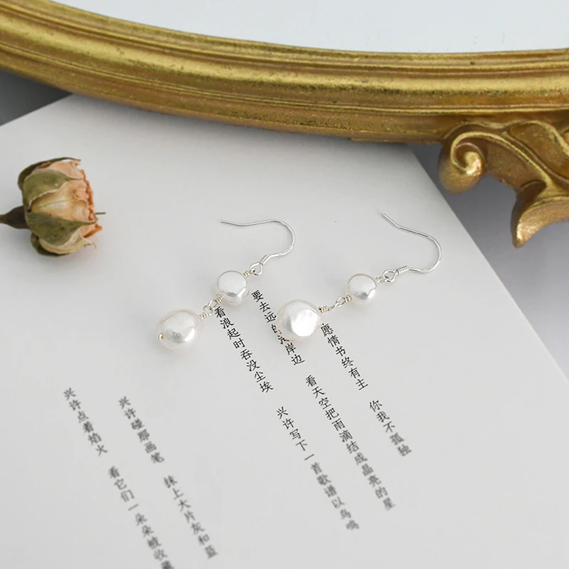 Женские серьги из натурального серебра пресноводный барочный жемчуг пробы ASHIQI
