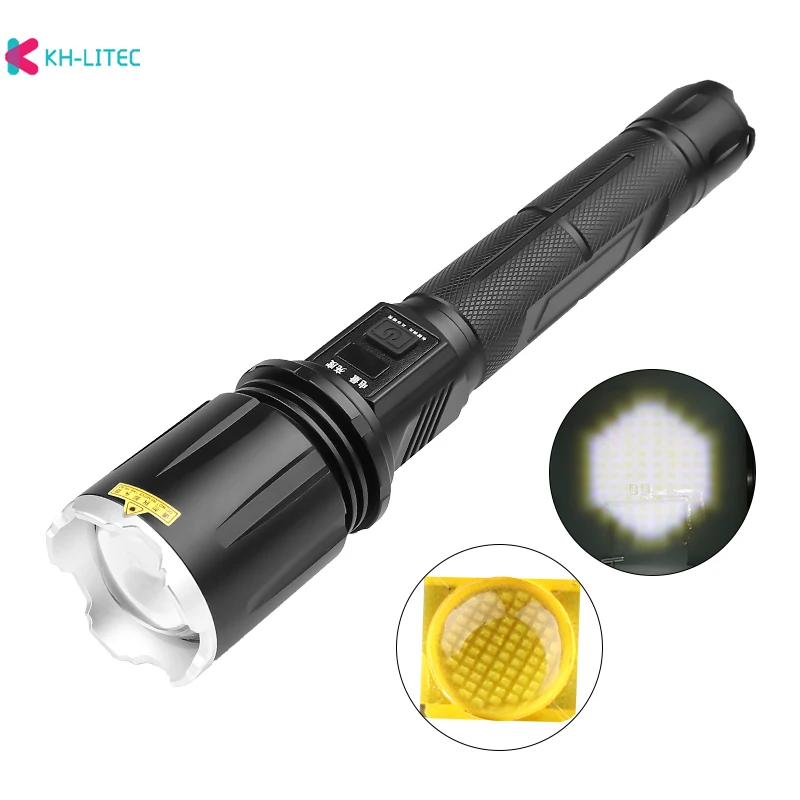 MTG2 Zoom USB Charging LED Flashlights 5 Modes LCD Screen Safety Hammer Large Lens Wide-angle Strong USB Light Flashlight