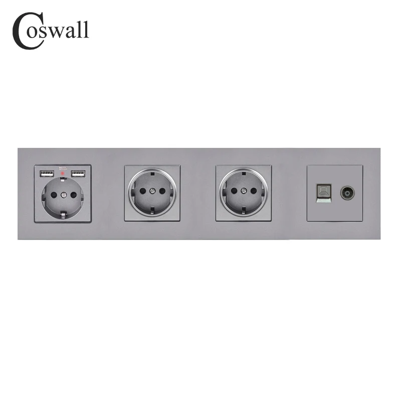 Тройная Розетка COSWALL с заземлением европейская розетка двумя USB портами для