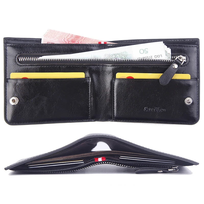 

FACTOO Leather bag Mens Wallets Purse Short Clutch bag Leather Wallet Fashion vintage zipper Mens Money purse Men's card wallet