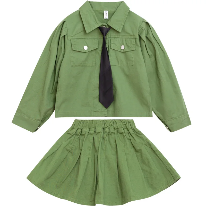 

Girls' shirt pleated skirt two-piece suit with puffy sleeves 2021 spring new
