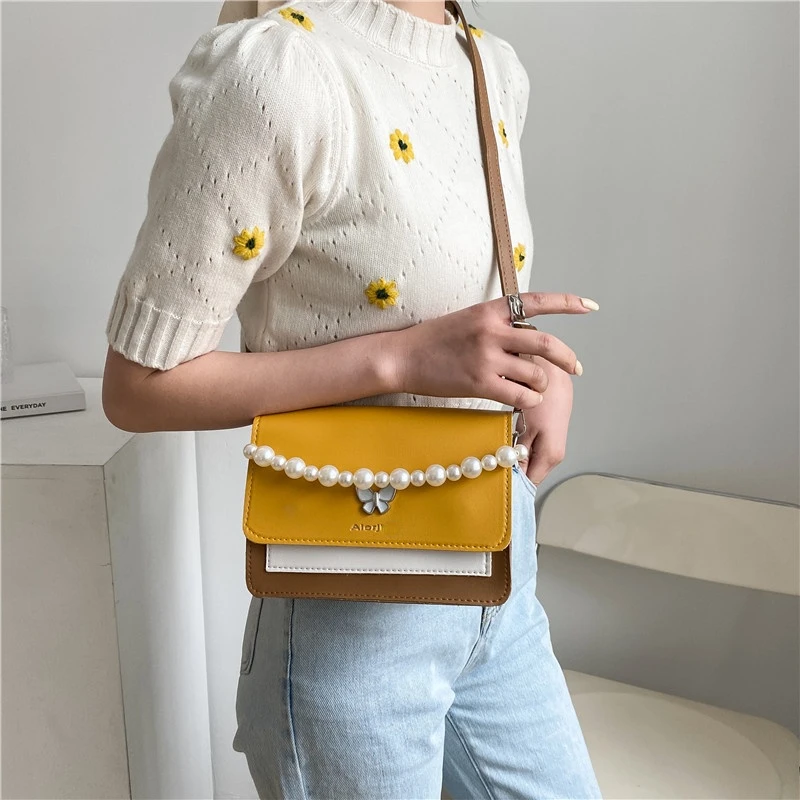 

Trendy Small Bags Women's Bag 2021 New Fashion Shoulder Small Square Bag Fashion Simple Pearl Hand Small Shoulder Bag