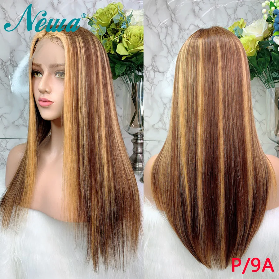Newa волосы 13x6 прямые кружевные передние человеческие волосы парики предварительно выщипанные с детскими волосами Омбре основные бразильские Remy кружевные передние парики
