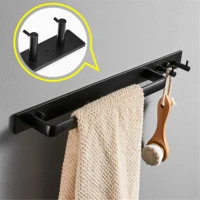 space aluminum black towel bar wall mounted bathroom towel rack with double towel hooks bathroom hardware pendant