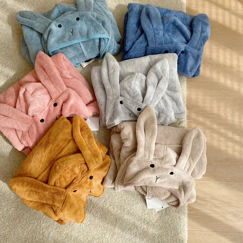 

Baby Robe Cartoon Hoodies Rabbit Cloak Girl Boys Sleepwear Bath Towels Kids Soft Bathrobe Pajamas Children's Clothing Costumes