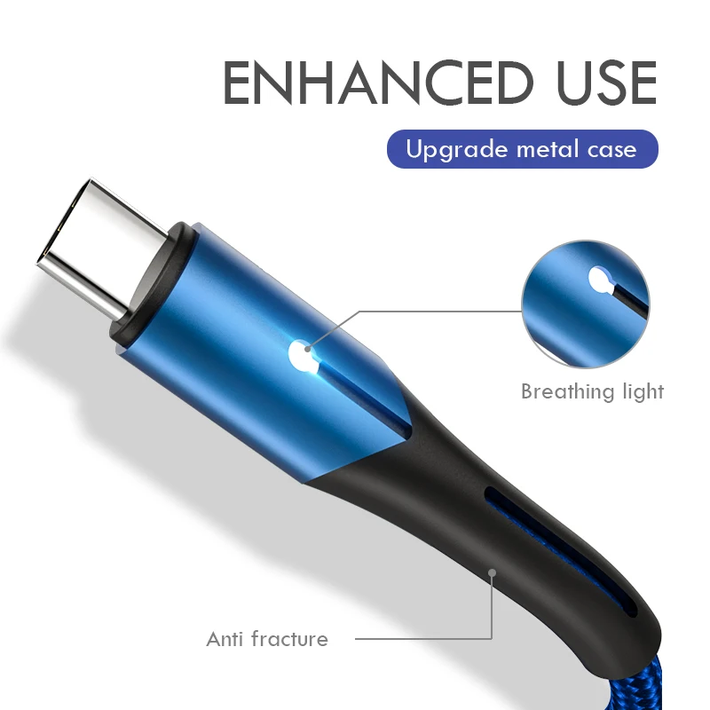 ZNP светодиодный кабель usb type-C для samsung S10 huawei P30, кабель для быстрой зарядки мобильных телефонов для Redmi Note 8 7, кабель для зарядки type-C
