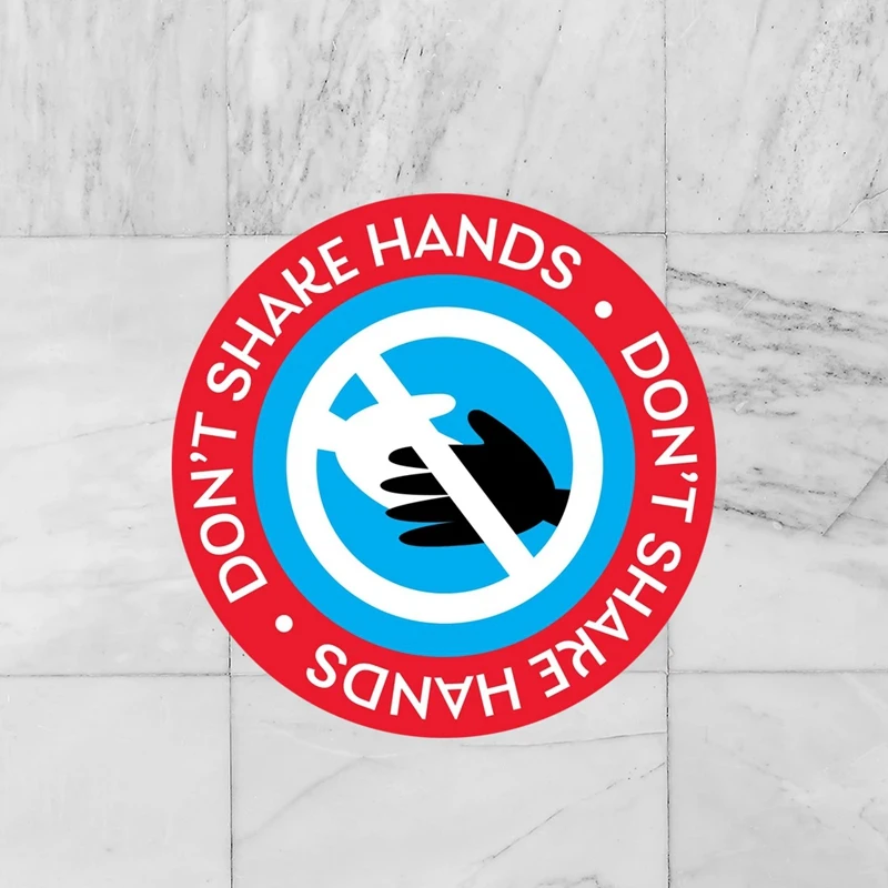 Не трясите руки знак социальной дистанции стикер витрина стекло окно