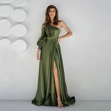 Yipeisha – robe de soirée en Satin rouge, col transparent, manches longues, asymétrique, robe de bal, sirène, sur mesure, arabie saoudite  (2)