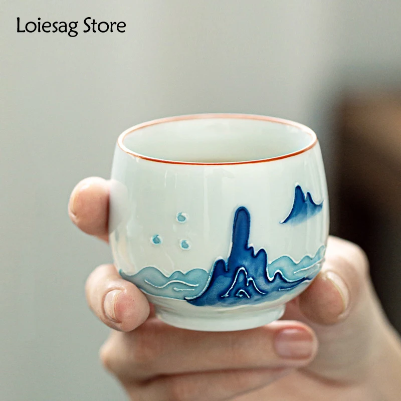 

Керамическая чашка для чая Loiesag ручной росписи кунг-фу, домашняя посуда, чайная чашка, рельефная маленькая чайная чашка в японском стиле, чаш...