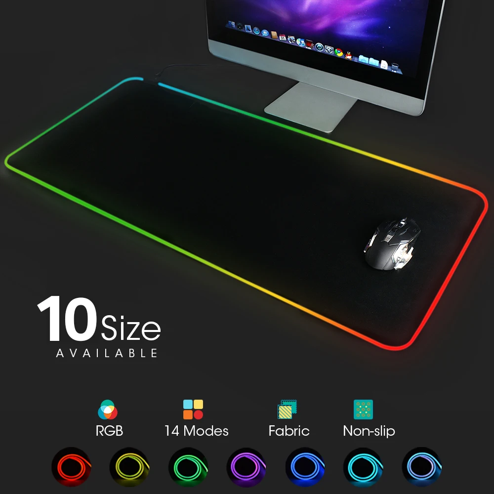 

Игровой коврик для мыши со светодиодсветильник, супер мягкий большой нескользящий коврик для клавиатуры с RGB, на резиновой основе, Настольн...