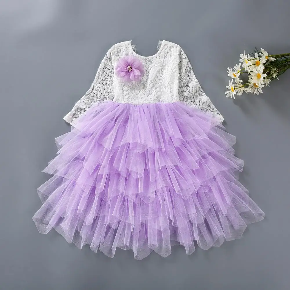 Кружевное платье с длинными рукавами для девочек 2020 г. Белое принцессы