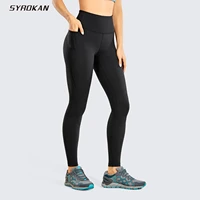 syrokan womens light fleece leggings brushed high waisted workout tights running yoga pants with pocket 28 inches