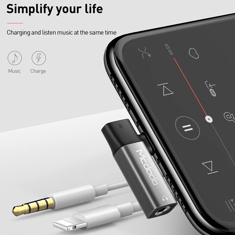 Mcdodo аудио адаптер для iPhone 12 11 Pro XR XS Max 8 7 Plus до 3 5 мм разъем наушников OTG зарядка 2A