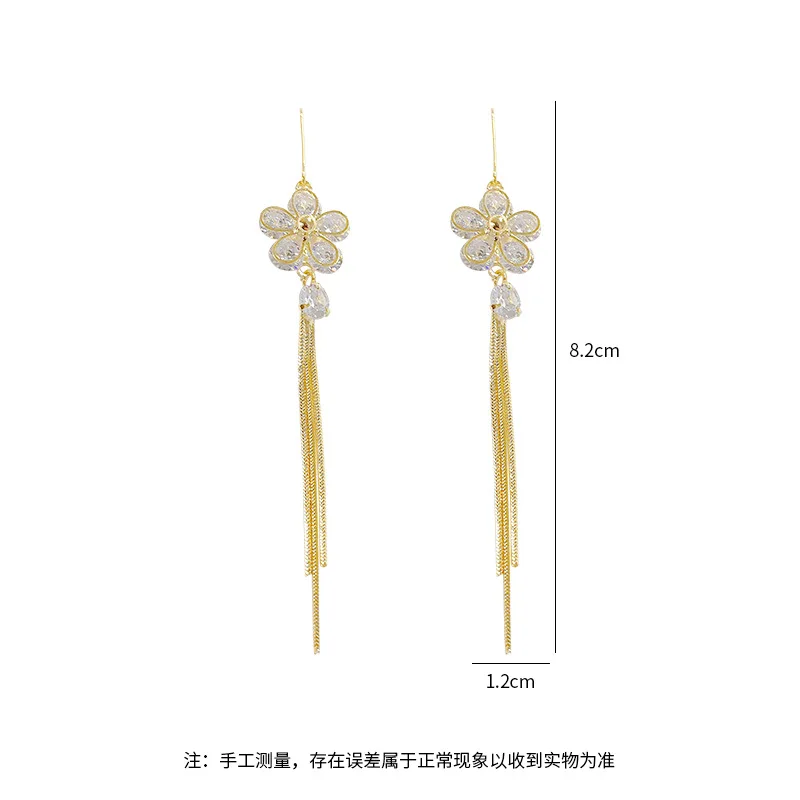 

New Design Unique Flower Dangle Earrings For Women 14K Gold Plated Jewelry Zircon Long Tassel Drop Earrings