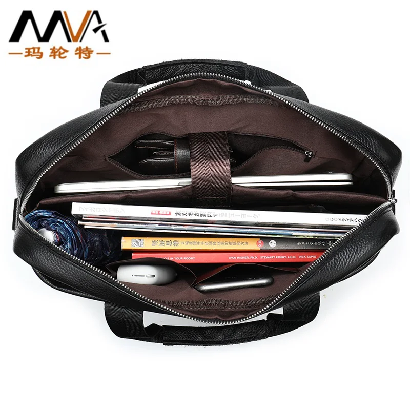 Business men leather Laptop bag 14 of briefcase bag  Shoulder crossbody cow leather bag Horizontal square large capacity handbag