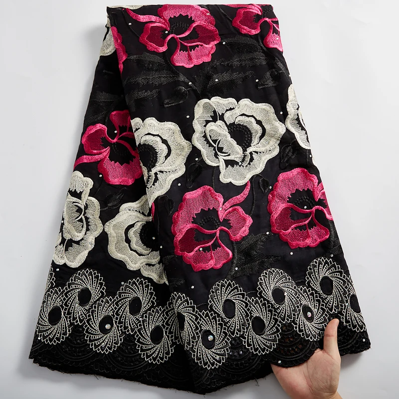 

SJD LACE Black African Cotton Fabric 2021 Swiss Voile Lace In Switzerland Nigerian Fabrics Flowers Embroidery Women Dress A 2473