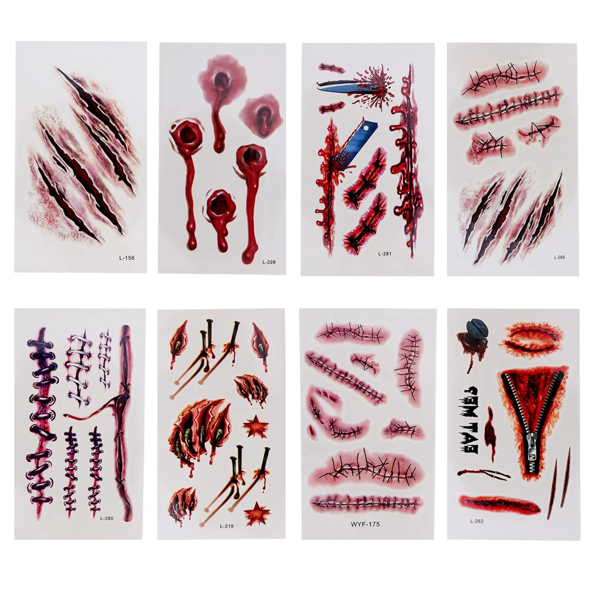 

8 Sheets Temporary Bleeding Wound Scar Blood for Party Cosplay Costume Easy to Apply and for Men