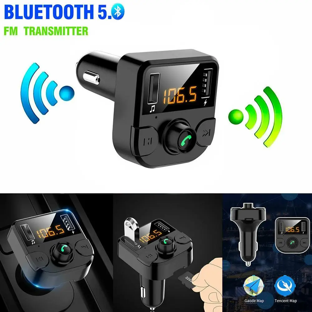 Двойное USB Автомобильное зарядное устройство с fm-передатчиком Bluetooth Hands-Free FM модулятор автомобильное зарядное устройство для телефона для IPhone
