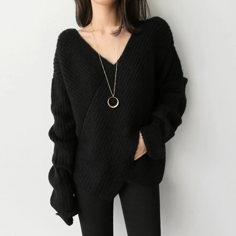 Flectit женщин заявление свитер с широкими рукавами и v-образным вырезом спереди