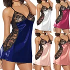 Ночная рубашка женская, шелковая, кружевная, с V-образным вырезом