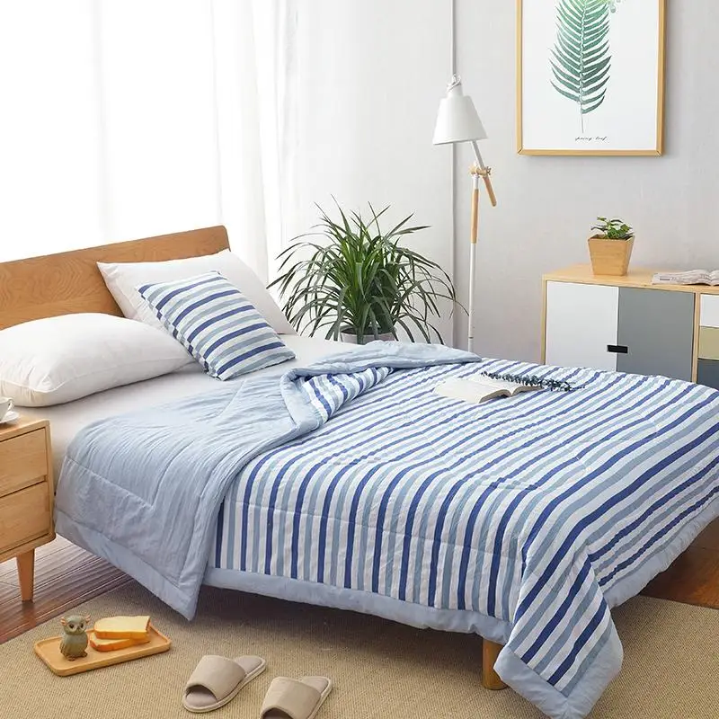 

30 Summer Washed Cotton Air-conditioning Quilt Soft Breathable Blanket Thin Stripe Plaid Comforter Bed Cover