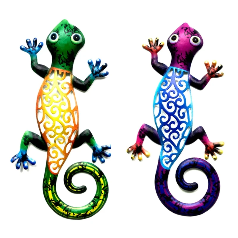 

Iron Art Gecko Ornaments Metal Lizard Art Sculpture for Patio Outdoor Wall Fence Hanging Decorations