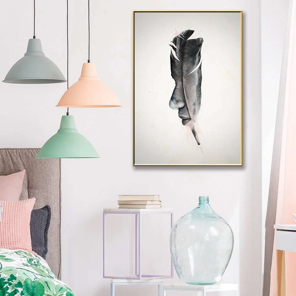 Скандинавское лицо перо черно белые плакаты настенные фотографии Декор для