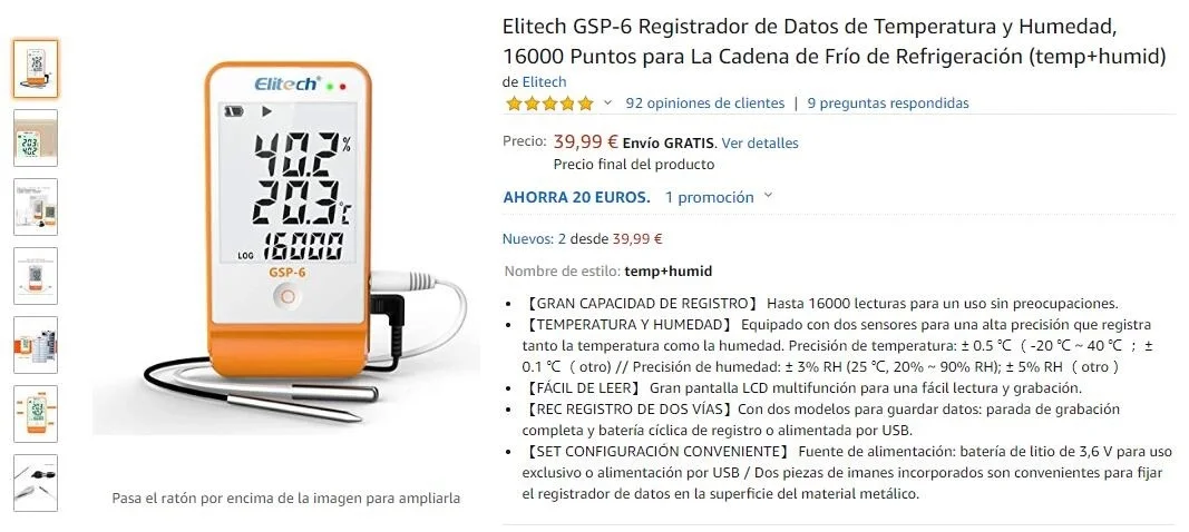 Elitech GSP-6 регистратор данных температуры и влажности 16000 точек холодильная цепь