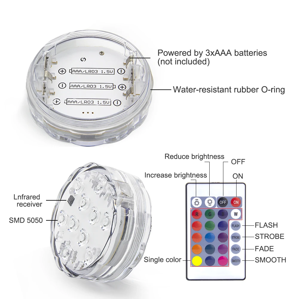 Погружная светодиодсветильник лампа RGB с дистанционным управлением подводный