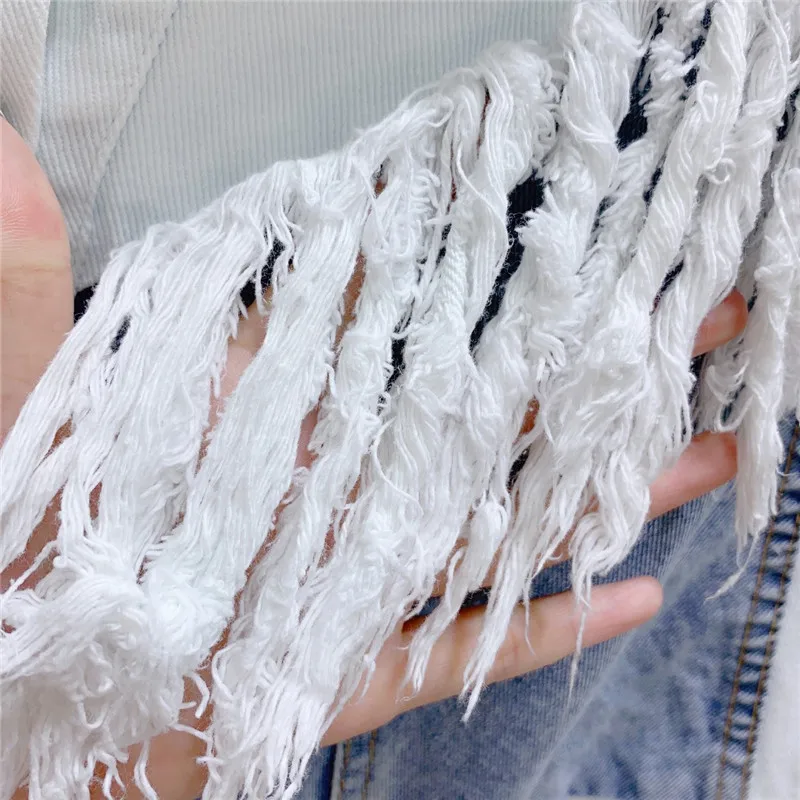 

2021 Spring Tops Fashion Lady Denim Jacket Patched Colors Batwing Type Tassels Streetwear Loose Women Jean Coat Spring