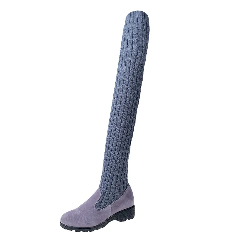 Шерстяные сапоги-чулки Сапоги выше колена из эластичной ткани детские сапоги для