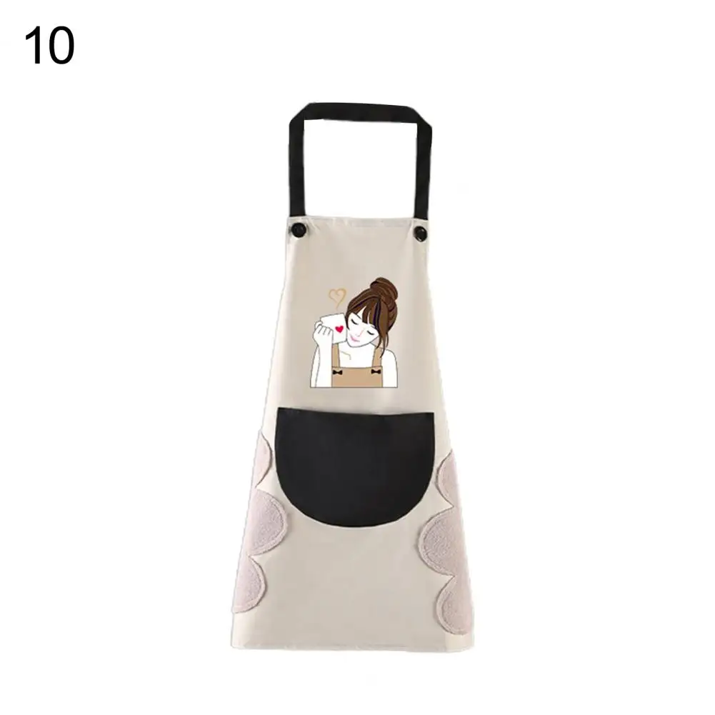 

Women Waterproof Anti-Oil Cartoon Girl Home Kitchen Apron Waist Bib Pinafore Waterproof Coating Agent Cartoon Girl Pattern Apron