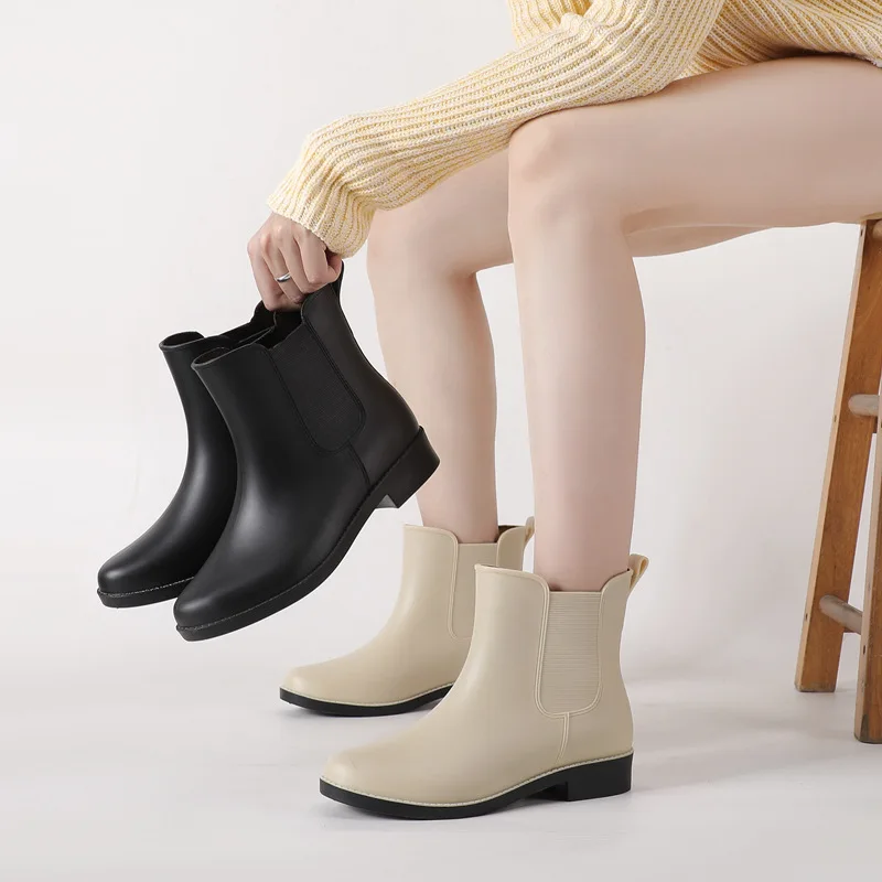 

New Women's Chelsea Short Rain Boots Cotton Adult Martin Boots Waterproof Fashion Rain Shoes Boots for Women Waterproof Work