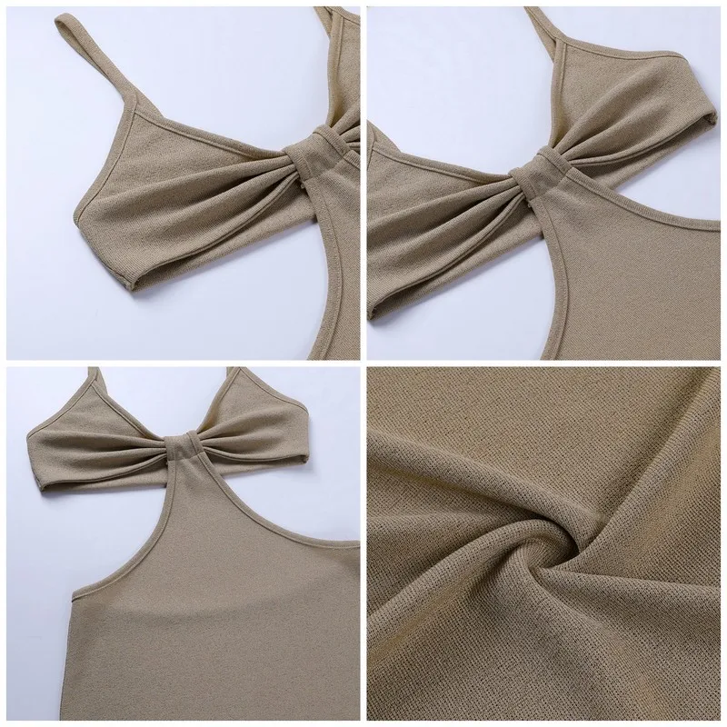 

Summer Hot Hollow Out Beach Backless Dress For Women Knitted Sleeveless V-Neck Party Dresses Sexy Black Clubwear Female Vestidos