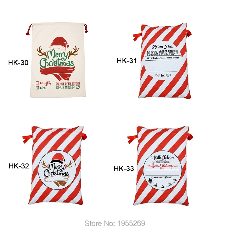 

Wholesae 30pcs/lot Red Stripe Santa Sacks Candy Cane Christmas Santa Drawstring Canvas Bag Personalized Kid Gift Santa Bag Large