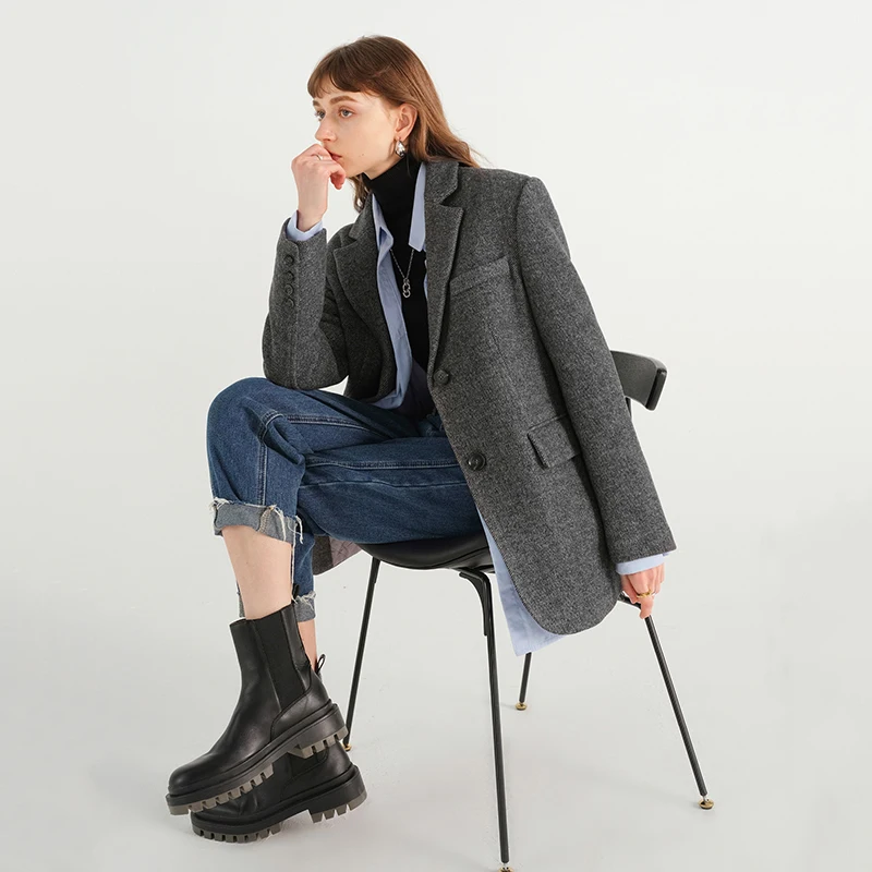 

[EAM] Loose Fit Gray Chain Split Big Size Woolen Coat Parkas New Long Sleeve Women Fashion Tide Autumn Winter 2021 1DD2630