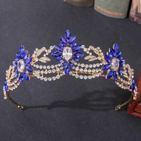 kmvexo blue crystal tiaras crowns wedding hair accessories bridal diadem party birthday headpiece women girls hair jewelry 2021