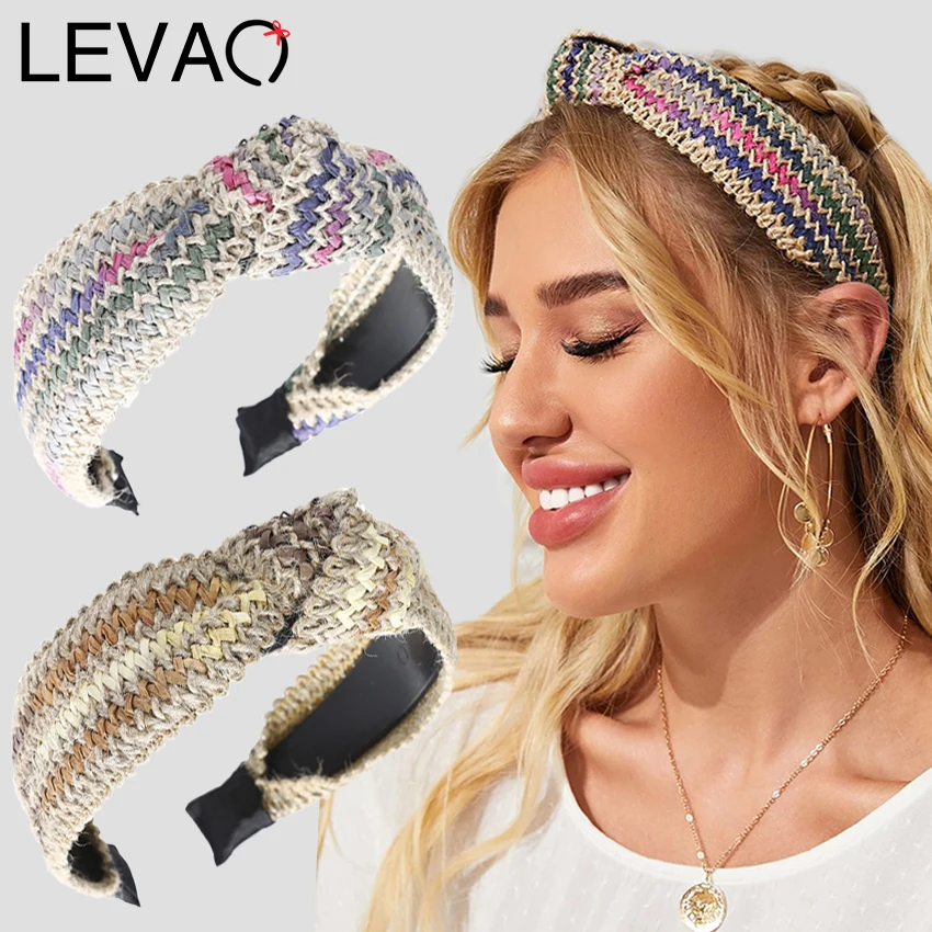 Женский ободок из рафии Levao широкий соломы с узелком аксессуар для волос в