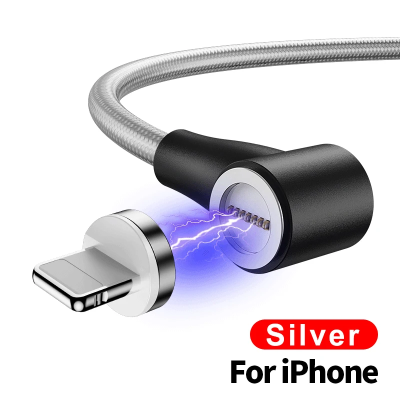 Baseuer QC 3,0 3A локоть l-образный Магнитный кабель Micro usb type C для Xiaomi Redmi; Huawei samsung магнит для iPhone 90 градусов - Цвет: Silver For iPhone