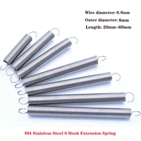 10pcs wire dia 0 6mm s hook extension spring od 8mm 304 stainless cylindroid helical pullback tension coil spring length 20 60mm