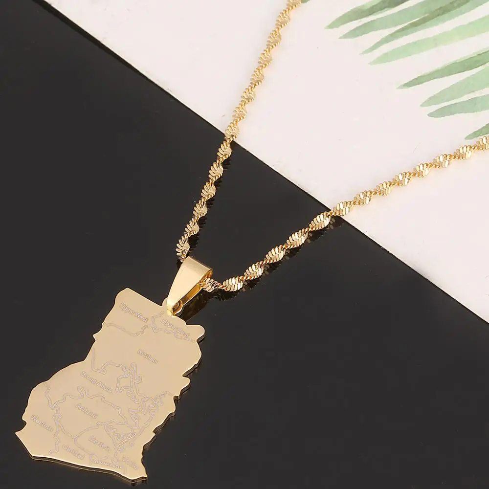 Модные ожерелья из нержавеющей стали золотого цвета с подвеской в виде карты
