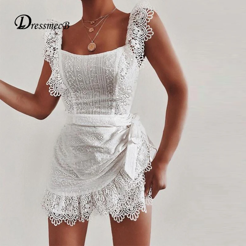 Dressmecb сексуальное летнее платье для женщин Бохо богемное ажурное кружевное