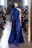 elie saab gorgeous royal blue sequined prom dresses open back one shoulder evening party gowns arabic pageant celebrity dress
